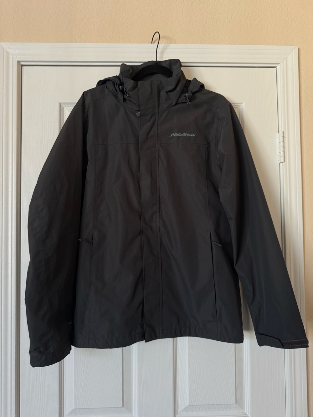 Eddie Bauer Black Hooded Rain Jacket